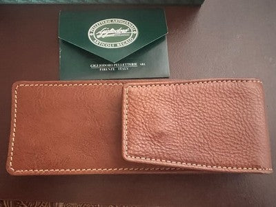 Porte-Stylo GIGLIODORO Cuir Veau Brandy Craft Florence Trousse NOS 