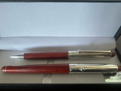🔴 Penna stilografica ARGENTO 925 e legno e sfera con cartucce scrivono