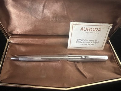 🔴 AURORA penna sfera 98 cromata scrive italiana vintage con astuccio A