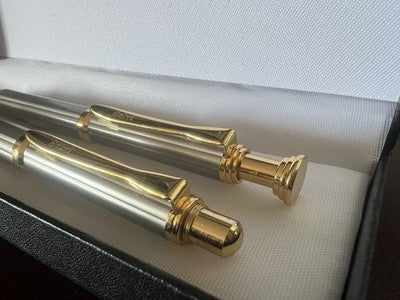 Stylo-Plume Sphère Et Roller Salvi Métal Finition Effet Titane Doré Set