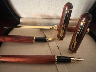 Karnak Set Bureau Bois Avec Stylo à Plume Et Sphère Avec Ouvre-Lettre Vintag