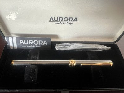 🔴 AURORA Magellan Füllfederhalter, Gunmetal-Lackierung, Goldverzierungen L 