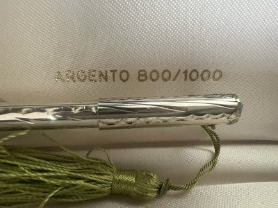 🔴 Penna sfera ARGENTO 800 massiccio corpo guillocchè con turchesi vintage