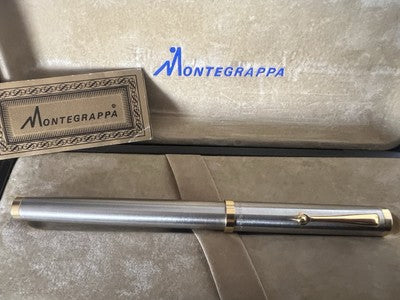 🔴 MONTEGRAPPA penna stilografica cromata pennino placcato oro F garanzia