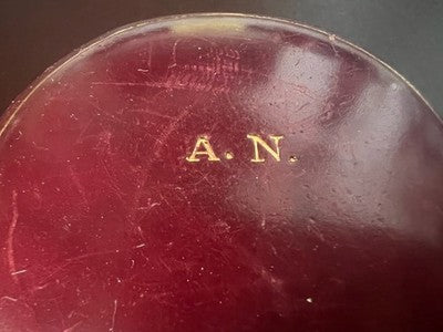 🔴 Scatola box gioiello orologio tasca pelle incisioni A N dorate Ø 6,2 vintage