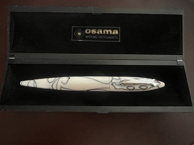 Osama Stylo-Plume Sphère Marbré Blanque Grain Noir Écrit Vintage