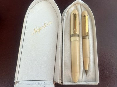 Napoleon Stylo à Plume et Crayon Celluloid Ivoire Kommunion Set Vintage 