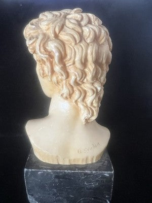 Statue Santini Bust David Sculpture Marble Yellow Amber H 15 Vintage 1966