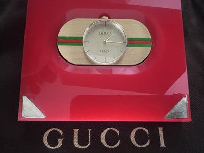 Red GUCCI Desk Watch Quartz Movement Works RARE Vintage