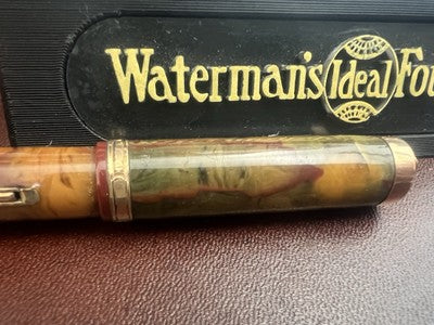 🔴 WATERMAN'S marbled celluloid lever fountain pen with antique GOLD nib 