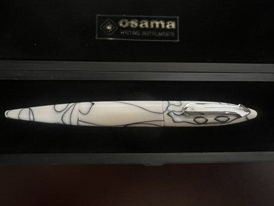 🔴 OSAMA penna sfera marmorizzata bianca venature nere scrive vintage