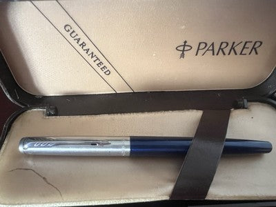 Parker 45 Stylo-Plume Stylo à Plume Bleu Chrome F Avec Cartouches Vintage
