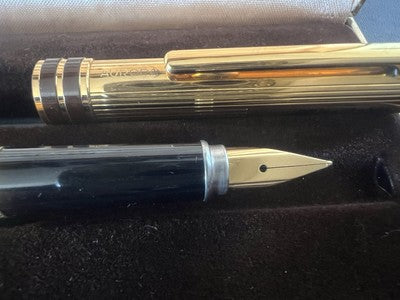 🔴 AURORA penna stilografica Marco Polo ARGENTO 925 MASSICCIO F placcata oro