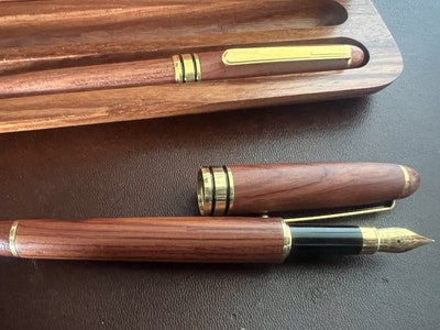 🔴 Penna sfera stilografica LEGNO pennino Iridium 6 scrivono astuccio vintage