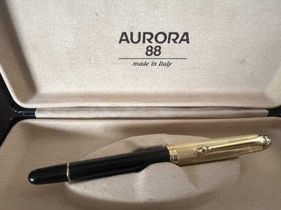 Aurora Rollerball Pen 88 Gold Striped Cap Black Body Warranty 