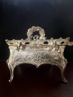 🔴 Porta calamaio metallo a rilievo con scene bucoliche paesaggi marini vintage
