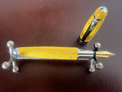 🔴 CAMPO MARZIO mini fountain pen for diary yellow lacquer polka dots writes 