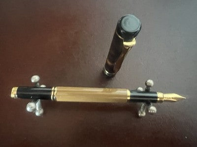 🔴 FENDI penna stilografica lacca doppio colore finiture dorate pennino M