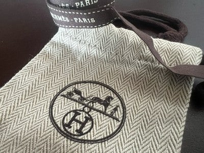 🔴 HERMES sacca gioiello accessori anti polvere L8 h 9 cm tessuto lacci e nastro