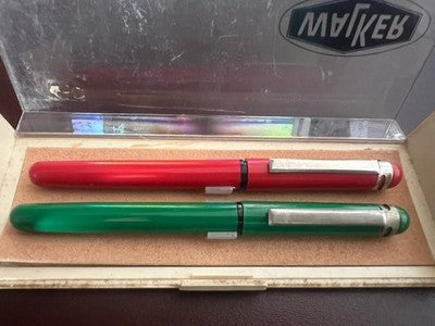 Walker Penne Stylos-Plumes Vert Rouge à Cartouche Scrivono Trousse Vintage