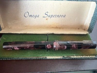 OMEGA Füllfederhalter Celluloid Bordeaux A.V.M Mit Knopf Schreibt Vintage