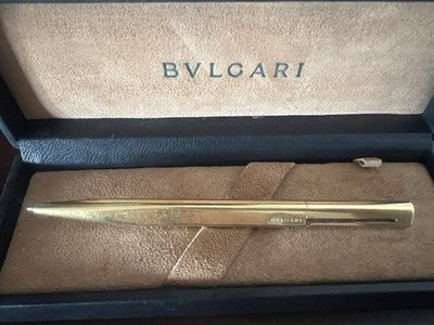 🔴 BULGARI Eccentric Twist gold-plated ballpoint pen with case, vintage writing