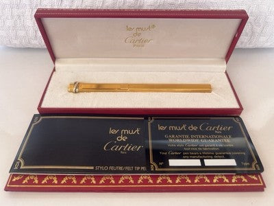 Cartier Stylo-Plume à Bille Les Must de Cartier Plaqué Or Godronné Paris NOS