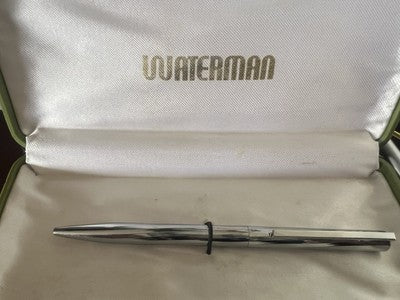 Waterman Stylo-Plume Sphère Torsadé Chrome Facettes Avec Trousse Vintage 