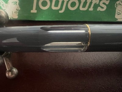 🔴 TOUJOURS penna stilografica grigia lusso pistone cappuccio dorato vintage NOS