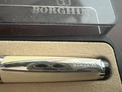 🔴 BORGHINI penna sfera con cartuccia System panna con astuccio vintage