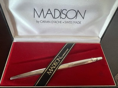 🔴 CARAN D’ACHE penna sfera Madison cromata a righe clip nodino scrive vintage