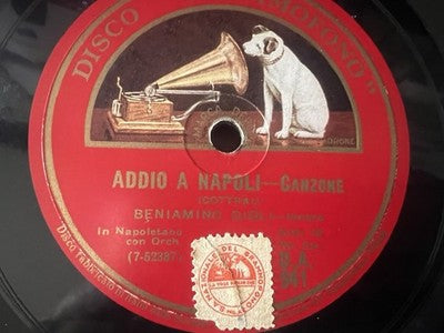 🔴 Dischi LA VOCE PADRONE 78 giri ceralacca Addio Napoli Ave Maria grammofono 2P