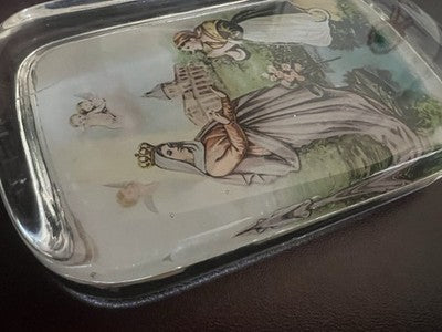 Santino Reliquary Glass Pressed Appearing Madonna W. Maria Vintage