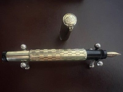 Zenith Extra Fountain Pen Retractable Plated Gold 18K Chessboard Vintage '40
