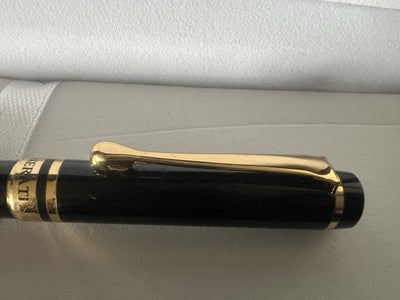 🔴 MASERATI penna stilografica lacca nera profili dorati F cartucce Pelikan
