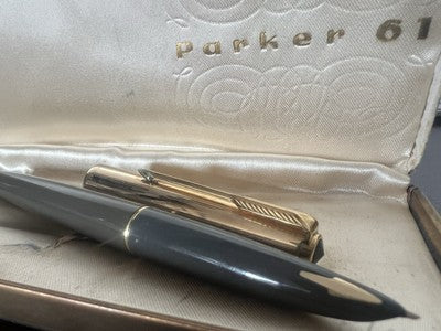 Parker Stylo-Plume Stylo à Plume 61 Gris Or Flèche Doré Gravé Vintage