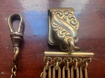 🔴 CATENA orologio tasca Vittoriana chatelaine sigillo pinchbeck antica 1800 N.1