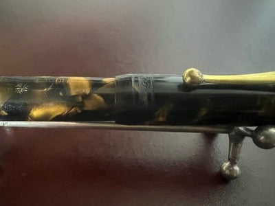 Stylo Plume BLACK STAR En Celluloïd Marbré Nib Or 14K Vintage