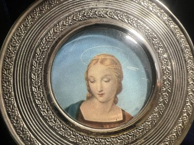 🔴 Ciondolo medaglione miniatura Madonna cornice ARGENTO 800 vintage