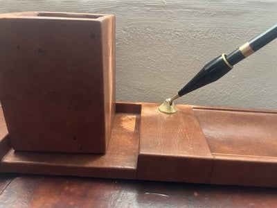 🔴 Base penna stilografica sfera set scrivania portapenne vera pelle vintage