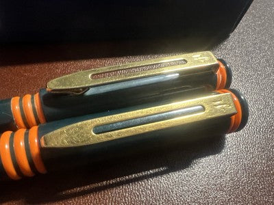 🔴 WATERMAN penna stilografica sfera verde arancione F cofanetto vintage 2 PENNE