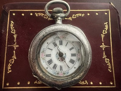 🔴 Orologio tasca ARGENTO 800 donna da revisionare parti vintage Remontoir 14