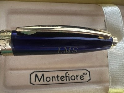 🔴 MONTEFIORE penna a sfera roller blu con finiture dorate cappuccio a scatto