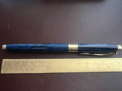 🔴 PELIKAN penna sfera Celebry lacca blu marmorizzata profili dorati vintage