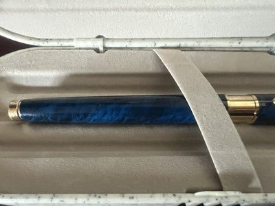 🔴 PELIKAN penna sfera Celebry lacca blu marmorizzata profili dorati vintage