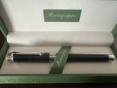 🔴 MONTEGRAPPA penna sfera Parola Slim Nera acciaio satinato resina roller NOS