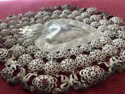 Ex Voto Heart SILVER 800 Cm32 Height 48 Baroque Design Italy Vintage RARE