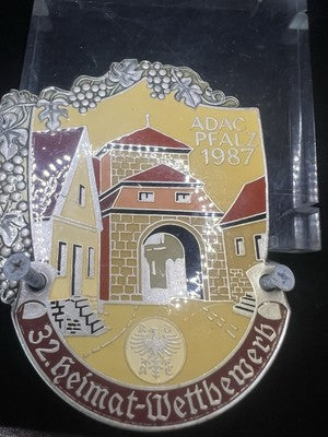 Red Badge Metal ADAC PFALZ 1987 Vintage Relief Enamel