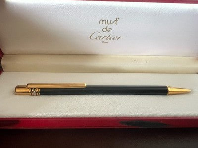 🔴 CARTIER penna sfera Must de Cartier Trinity Twist lacca nera finiture dorate