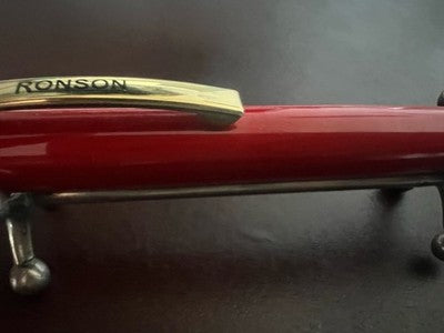 Ronson Stylo-Plume à Bille Laque Rouge Feu Avec Profils Doré Écrit Vintage